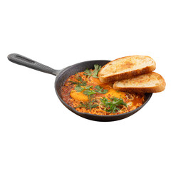 Pan of cooked shakshuka middle eastern dish