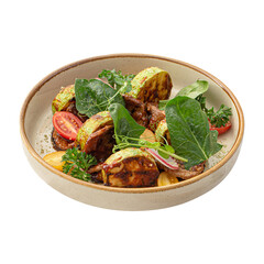 Portion of gourmet warm salad with veal and zucchini