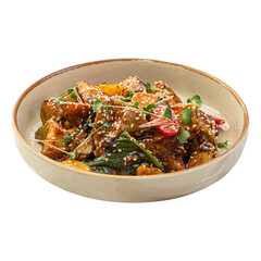 Portion of gourmet crispy eggplant salad