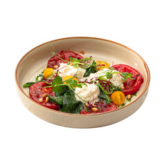 Portion of grilled tomatoes and stracciatella cheese