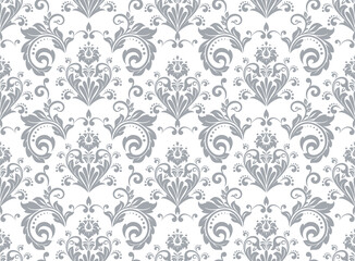 Wallpaper in the style of Baroque. Seamless vector background. White and gray floral ornament. Graphic pattern for fabric, wallpaper, packaging. Ornate Damask flower ornament.
