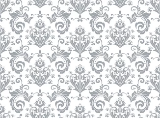 Schilderijen op glas Wallpaper in the style of Baroque. Seamless vector background. White and gray floral ornament. Graphic pattern for fabric, wallpaper, packaging. Ornate Damask flower ornament. © ELENA