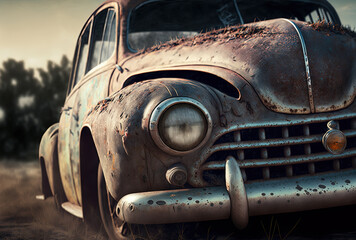 a close up shot of a filthy automobile following a country drive. Generative AI