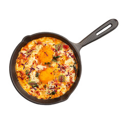 Pan of cooked shakshuka middle eastern dish