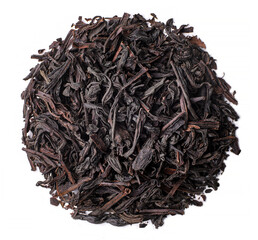Dry black tea, leaves, white background