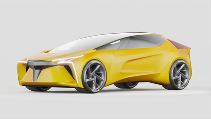 Fototapeta na wymiar 3D rendering of a brand-less generic concept car 