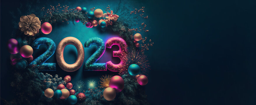 Happy New Year 2023 colorful card, Generative AI 