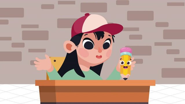 little student girl wearing sport cap