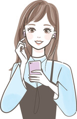 スマホで音楽を聴く若い女性のイラスト素材