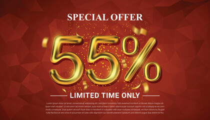 55 percent off selling voucher with 3d golden number vector