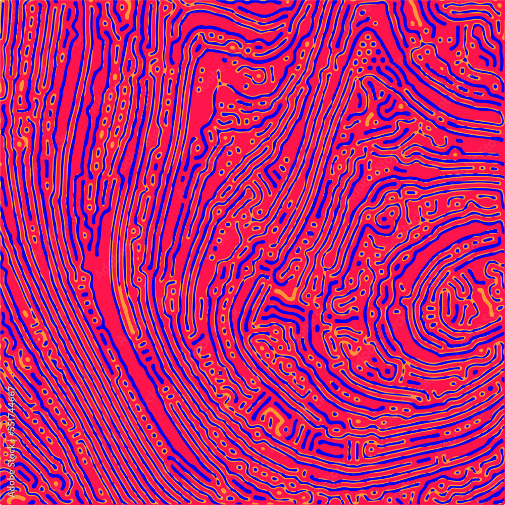 Poster psychedelic surrealistic organic pattern with colorful lines. reaction–diffusion background.