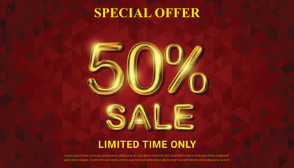 Special offer 50 percent off selling vector with golden 3d number