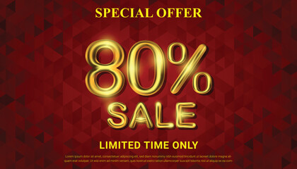 Special offer 80 percent off selling vector with golden 3d number
