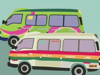 public buses for transport peru illustration