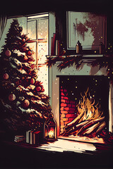 christmas tree with fireplace