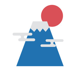 赤い月と富士山とエ霞のイラスト