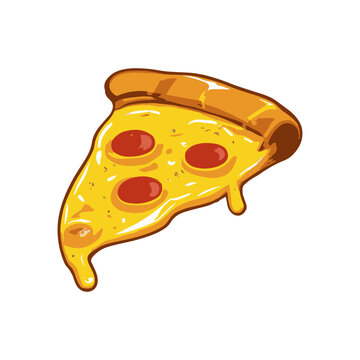 Pizza slice with dripping cheese. A slice of Italian pizza on a white background.Vector Illustration.