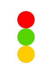 Circle traffic light signal pole rules street with red yellow and green light street road on white background flat icon vector design.