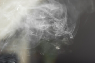 Clouds of smoke from the ceiling at living room in home. Danger and risk of fire in household...