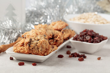 Homemade oatmeal cookie with raisins.