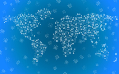 Abstract world map of snowflakes, hristmas background