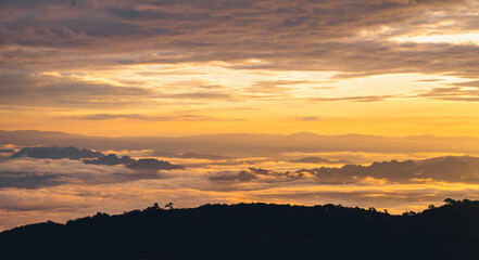 Mountains and scenery in the early morning