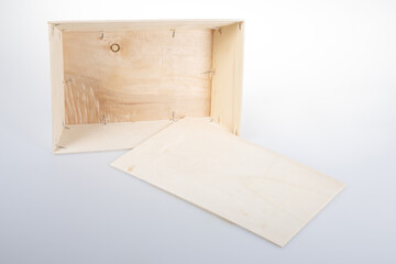Naklejka na ściany i meble open pine wooden packaging wood wine box isolated on white background