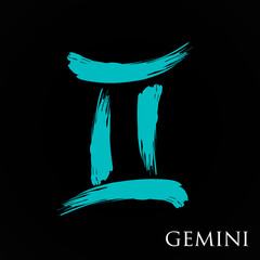 Gemini zodiac symbol isolated on white background. Brush stroke Gemini zodiac sign. Hand drawn vector illustration