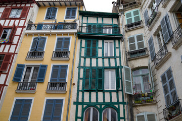 Colorful houses street facade in Bayonne city France