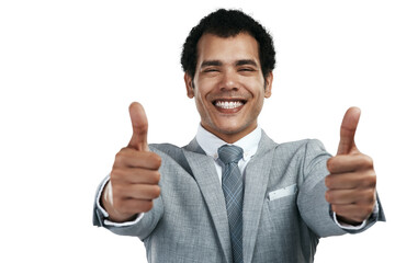 Fototapeta na wymiar PNG studio shot of a confident businessman showing thumbs up while standing against a grey background