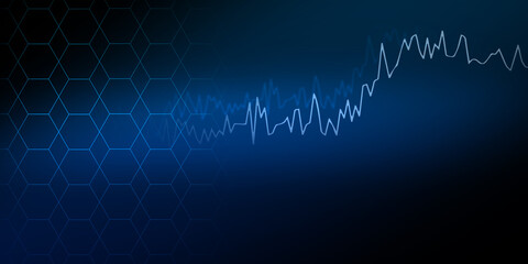 wave on black market graph on black. financial bar chart with uptrend line graph and stock market on blue color background. blank text space for backgrounds, banners, online media, design presentation