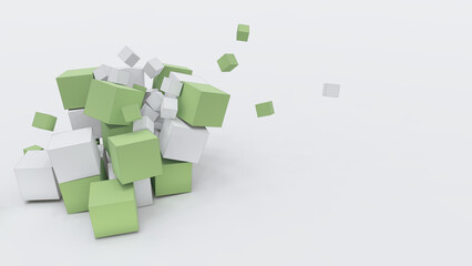 3d green and white cubic blocks with perspective render illustration
