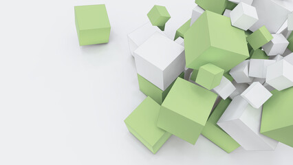 3d green and white cubic blocks with perspective render illustration
