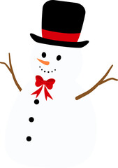 Snowman with hat. Christmas illustration. Flat design.