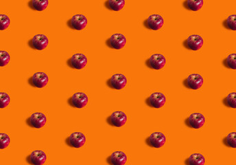 Fall flat lay pattern made with ripe apple fruit on orange background. Minimal concept with sowt shadows - 551752016