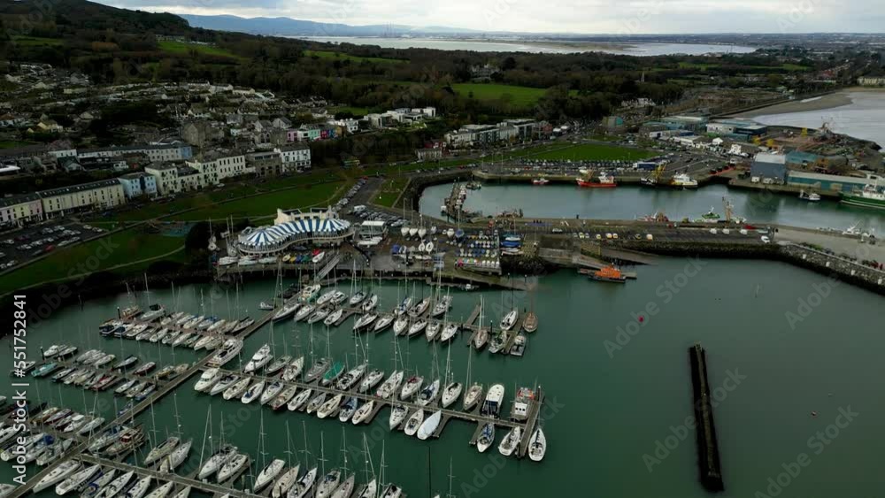 Sticker Aerial view of port with boats surrounded by buildings in Dublin