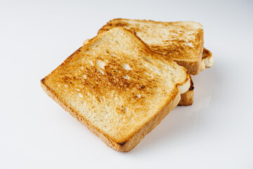 fresh toasted bread on a white background