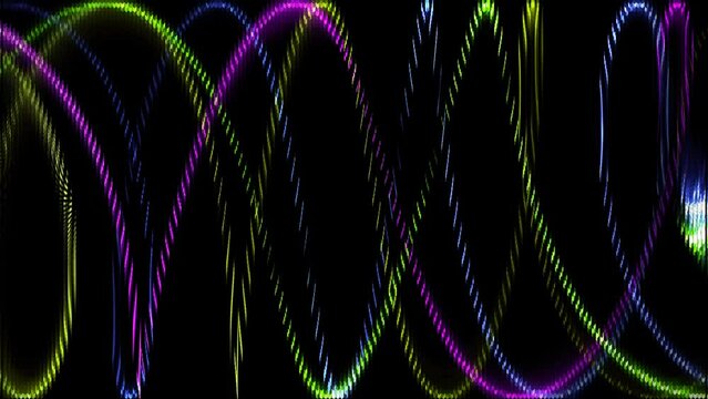 Abstract particles griddler waving colorful glow energy light digital waveform on black background