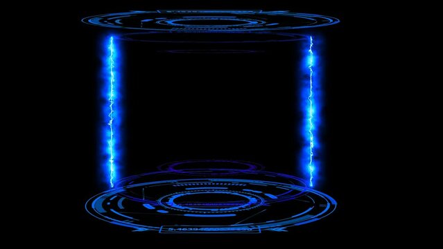 Digital laboratory capsule with laser thunder bolt on the black screen