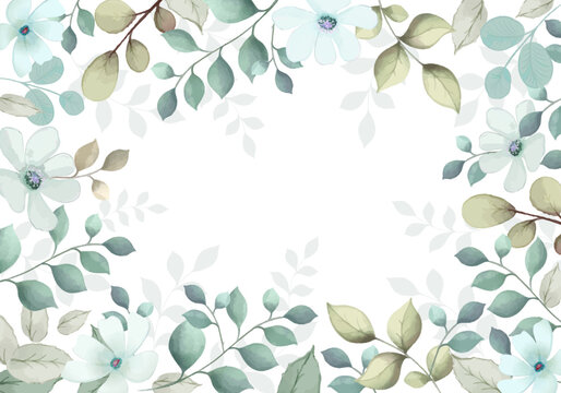 floral background of delicate flowers and twigs with leaves in a watercolor style