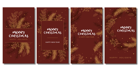 Christmas vertical banner vector set of dark red christmas banners vector