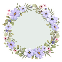 floral round frame in watercolor style in illustration