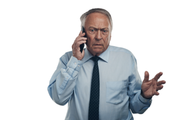 PNg shot of a senior businessman standing against a grey background in the studio and looking confused while using his cellphone