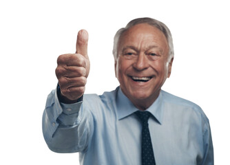 PNG shot of a senior businessman standing alone against a grey background in the studio with his thumb up