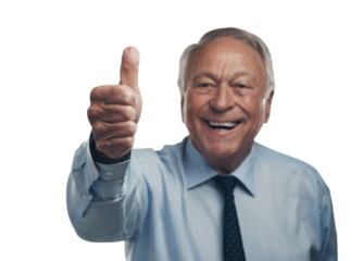PNG shot of a senior businessman standing alone against a grey background in the studio with his thumb up