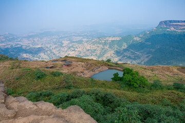 Fototapeta na wymiar View of the mountains from hariharfort