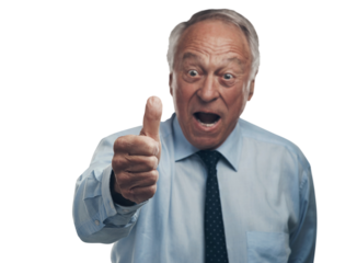 PNG shot of a senior businessman standing alone against a grey background in the studio with his thumb up