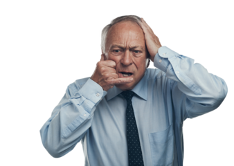 PNG shot of a senior businessman standing alone against a grey studio background and making a cellphone hand gesture