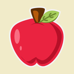 cute sexy red apple with stem and leaf flat illustration healthy fruit element
