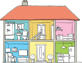 illustration of a house with rooms per floor